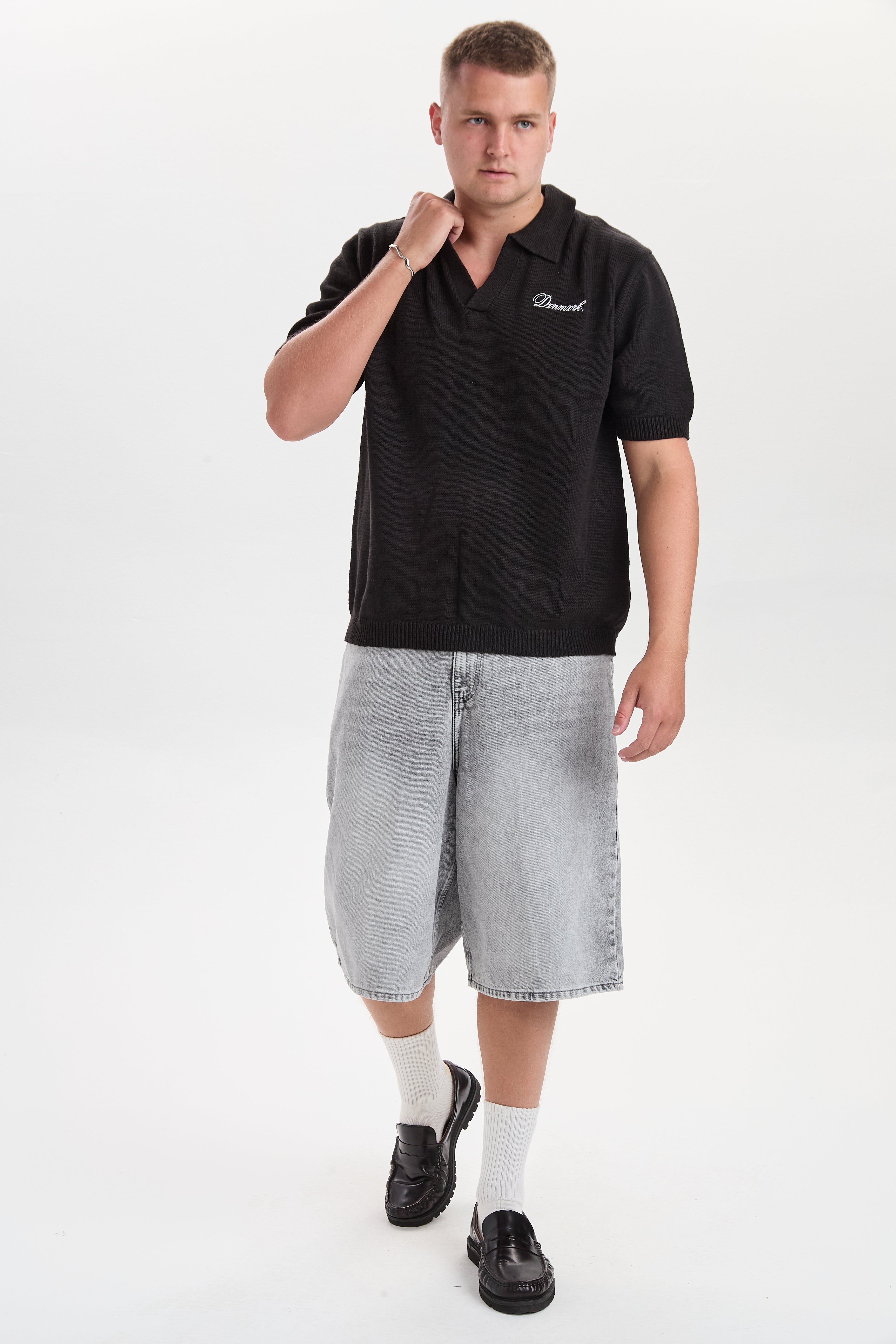 DXHakki Black Knitted Polo
