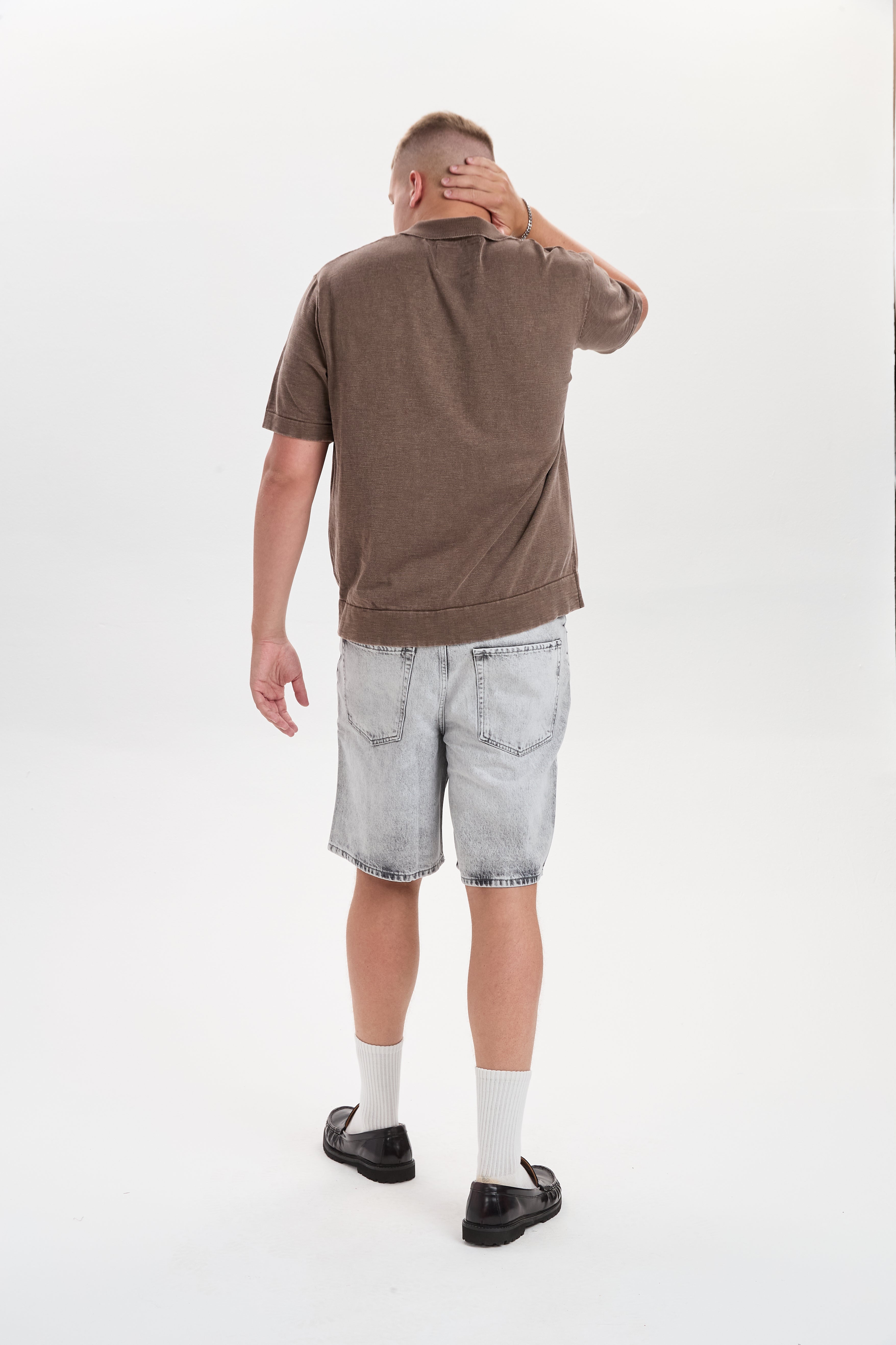 DXHaldur Brown Washed Slub Knit Polo