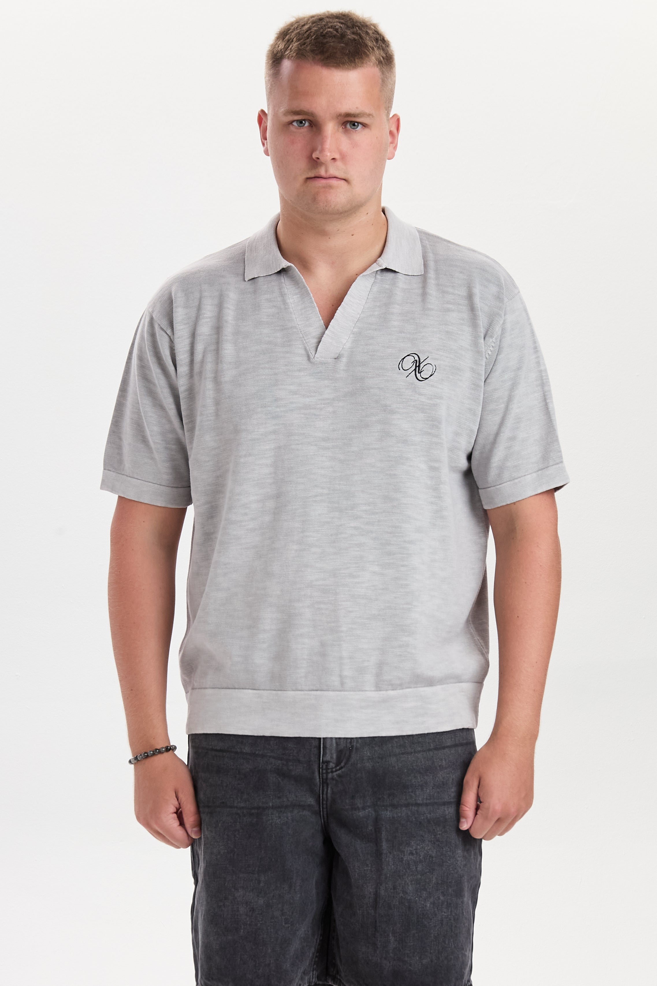 DXHaldur Grey Washed Slub Knit Polo