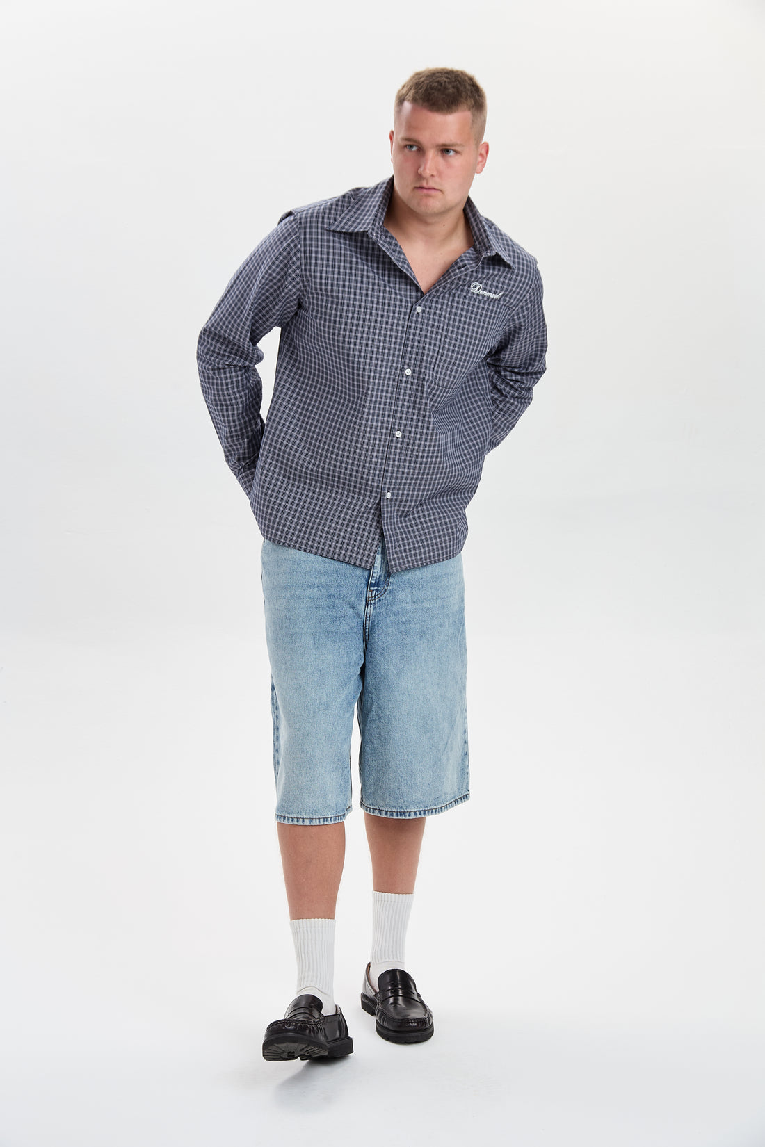 DXHarri Wide Fit Denim Shorts Blue