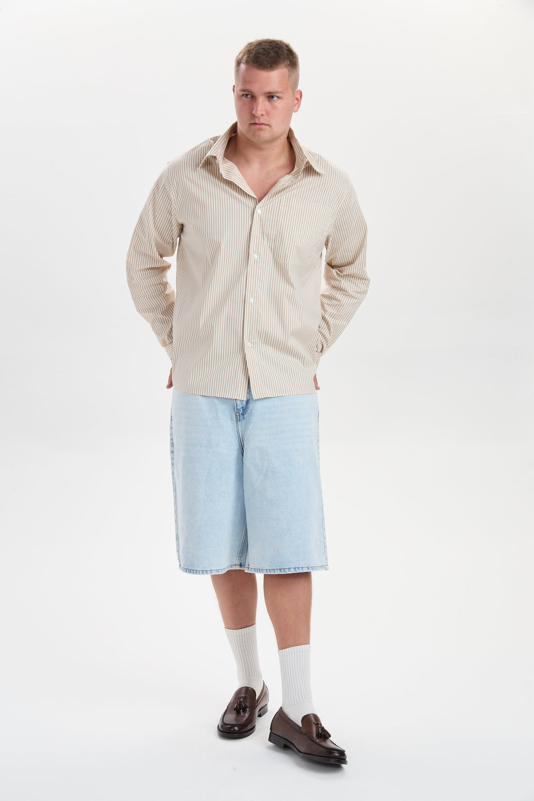 DXHarri Wide Fit Denim Shorts Light Blue