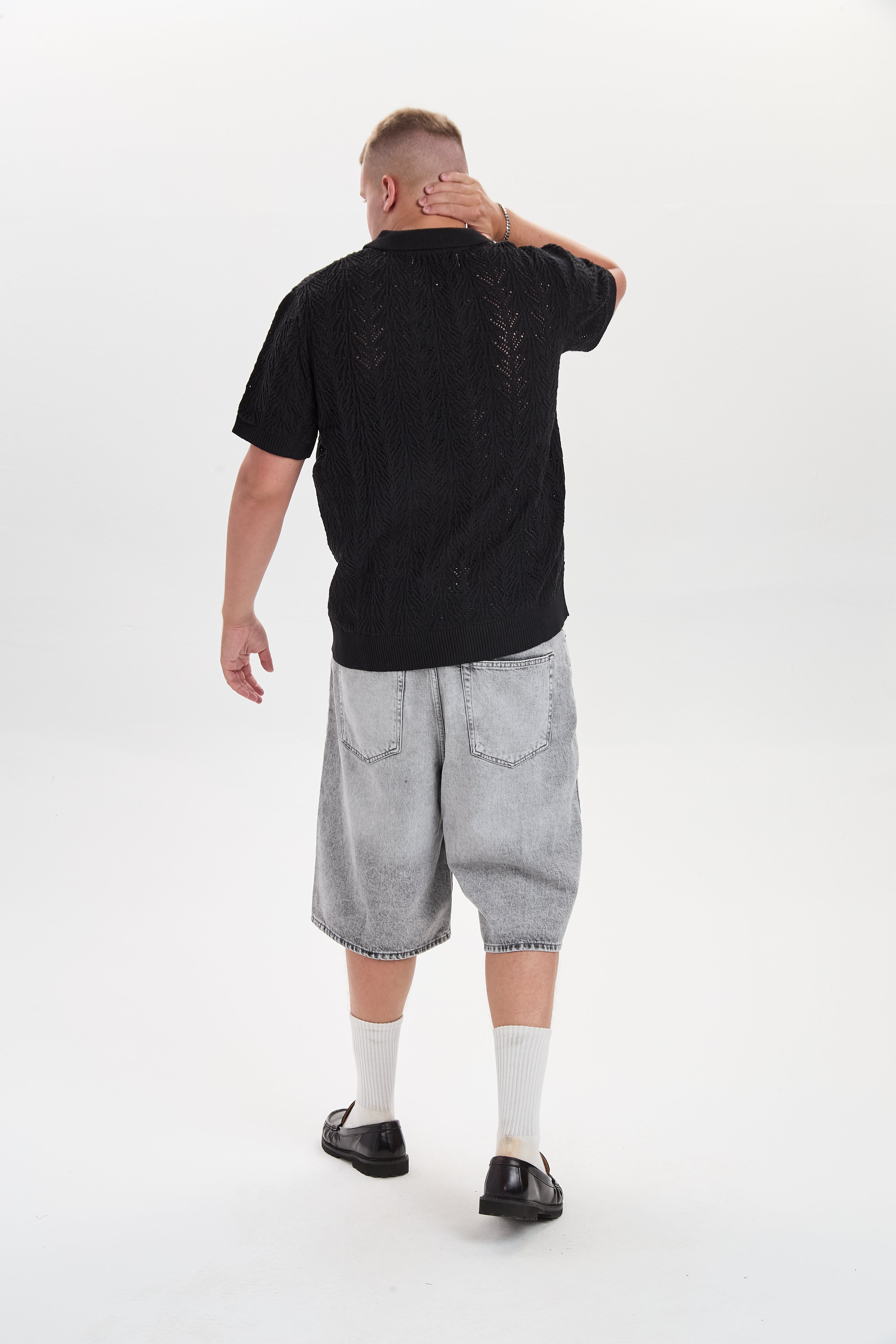 DXFane Black Chrochet Knit Polo