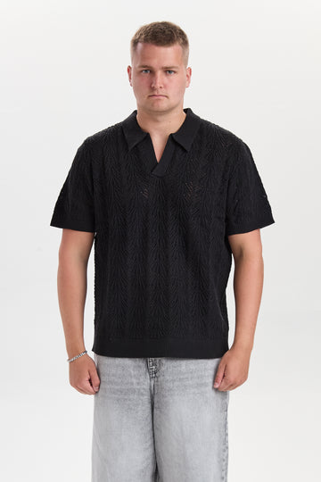 DXFane Black Chrochet Knit Polo